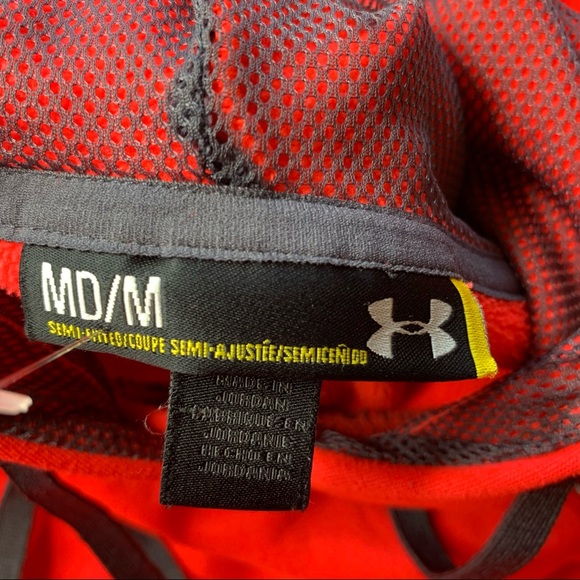 Under Armour, Semi-Fitted, Neon Red Orange, Hooded Sweatshirt. - Picture 10 of 10